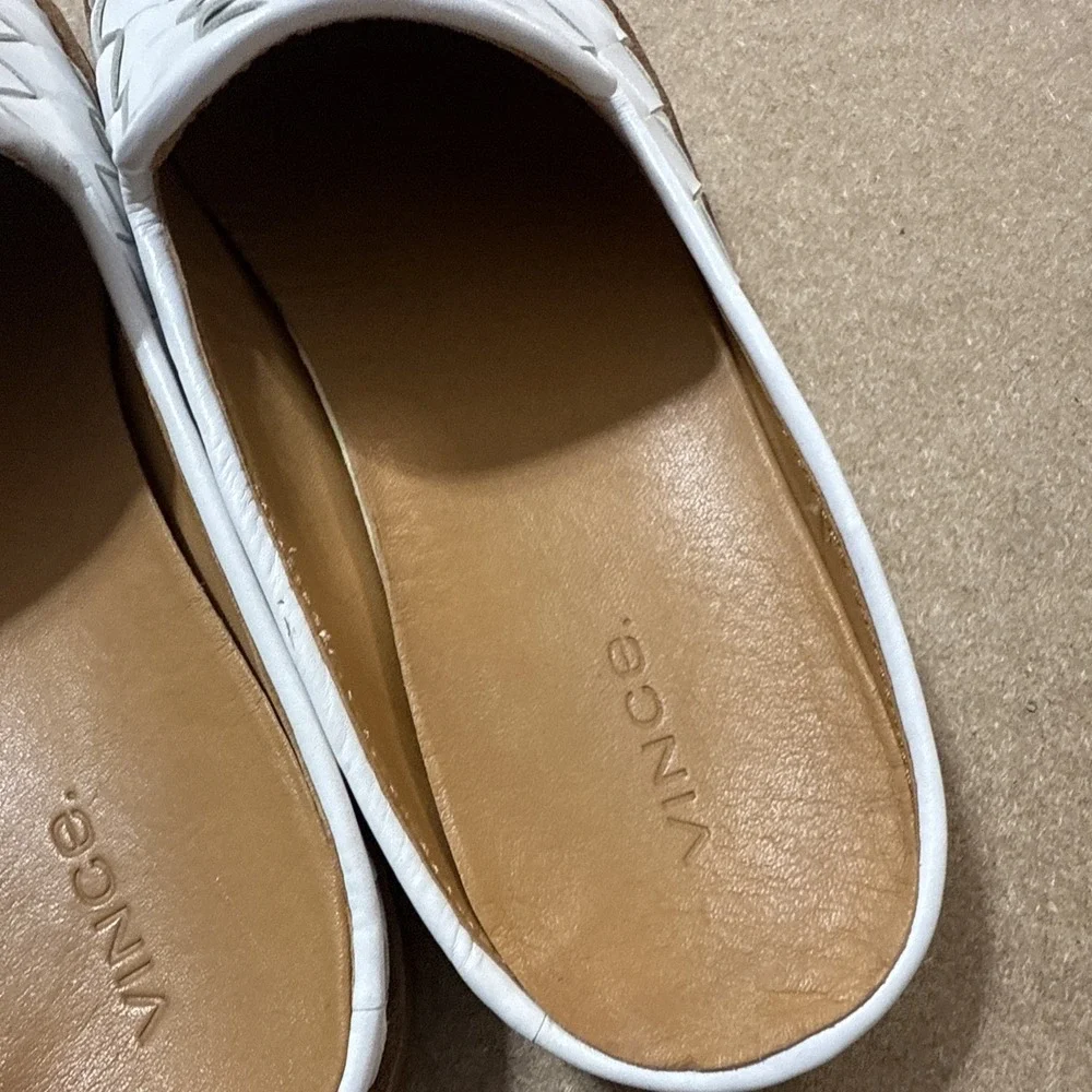 Vince Womens Mules Woven Detail Cushioned Slip On Flats Solid White Size 7 Shoes